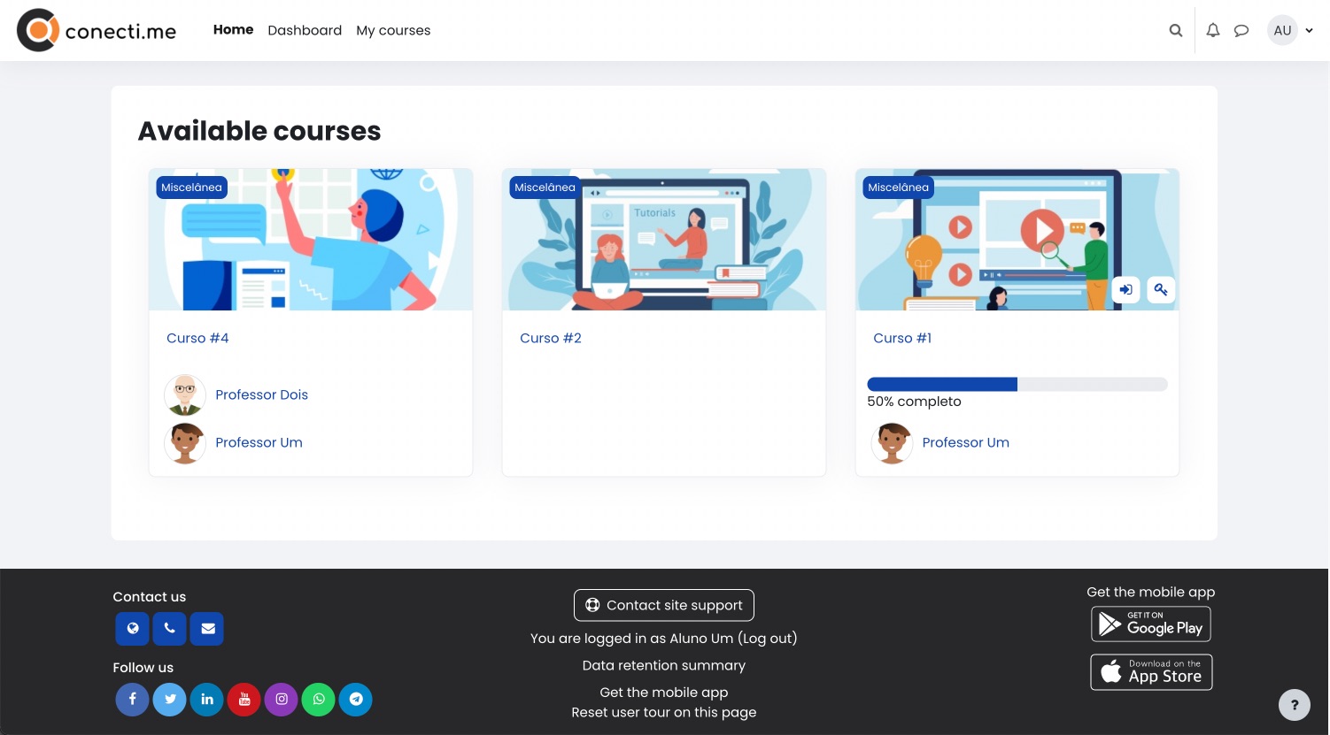 Imagem da página inicial do Moodle usando o tema Moove